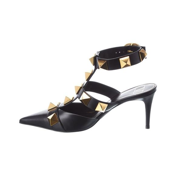 Valentino Roman Stud 80 Leather Ankle Strap Pump, Black - Picture 2 of 5